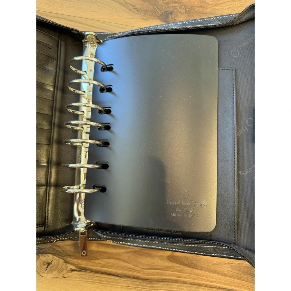 Franklin Covey Full Grain Leather Zip Planner Binder Organizer Black